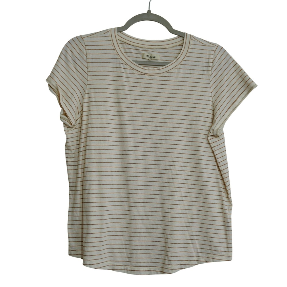 Madewell Women's Size Medium Striped Cotton Crewneck Short Sleeve Tee Cream